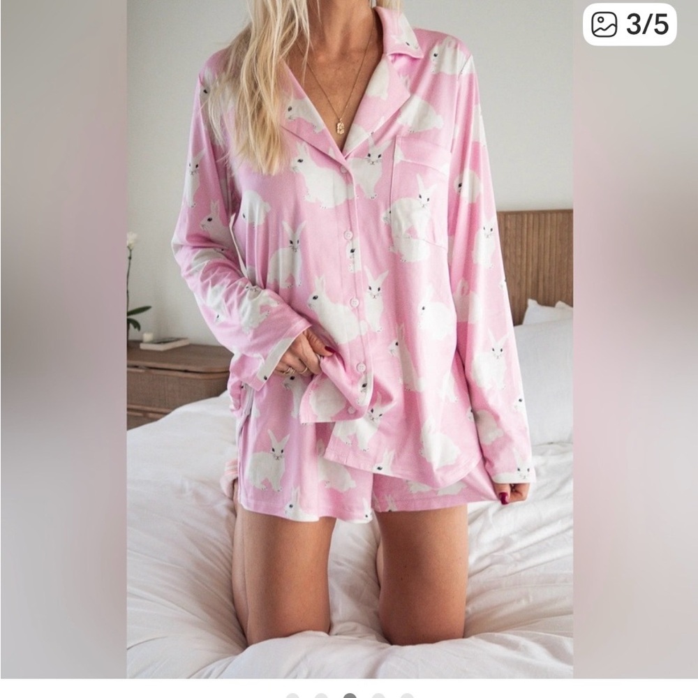 Show Me Your MuMu Pink Rabbit Print Pajama Set - Picture 2 of 7